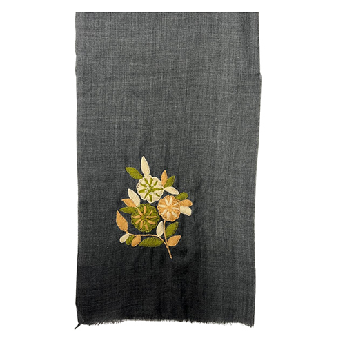 Charcoal Grey Silk Wool Hand Embroidery Scarve