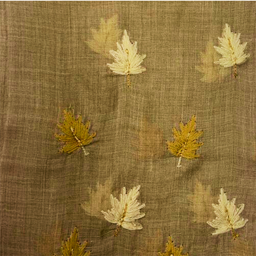 Dark Beige Silk Wool Hand Embroidery Scarve