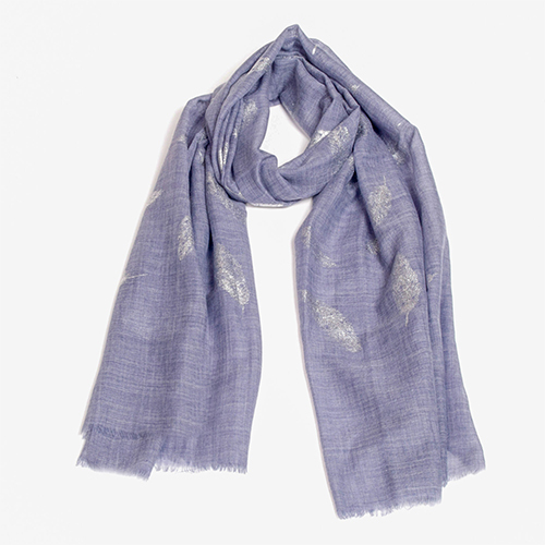 Blue Silk Wool Foil Print Scarve