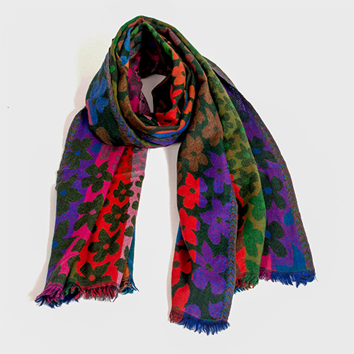 Blue Multi Fine Wool Jacquard Scarve