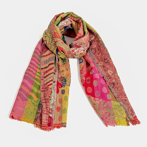 Pink Multi Fine Wool Jacquard Scarve