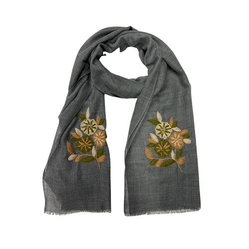 Grey Silk Wool Hand Embroidery Scarve - Feature: Dryclean