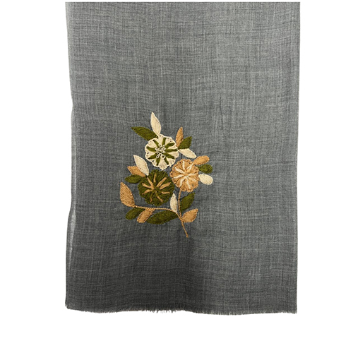 Grey Silk Wool Hand Embroidery Scarve