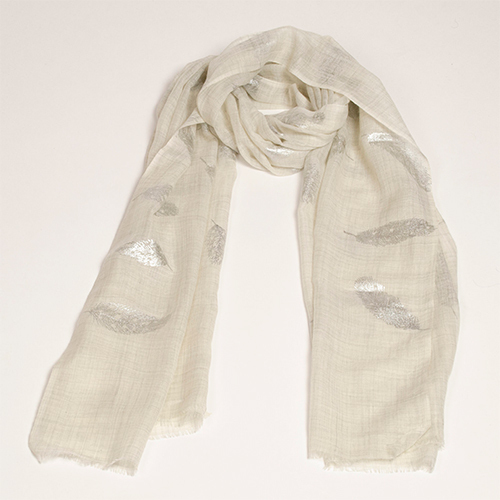 White Silk Wool Foil Print Stole - Feature: Dryclean
