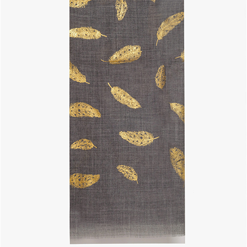 Charcoal Grey Silk Wool Foil Print Scarve