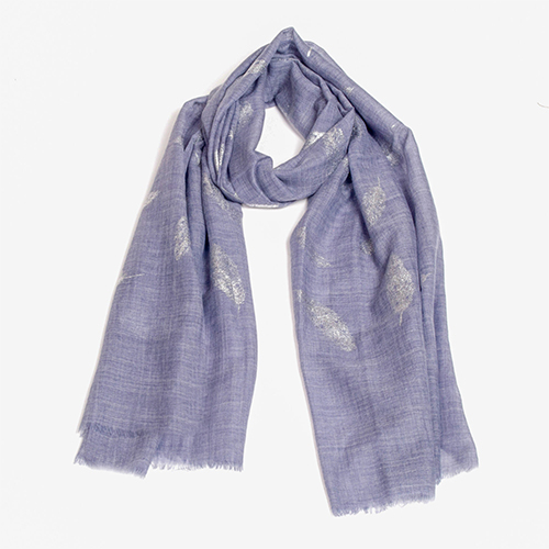 Blue Silk Wool Foil Print Scarve