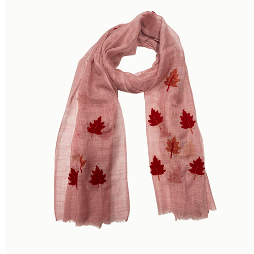 Pink Silk Wool Hand Embroidery Scarve