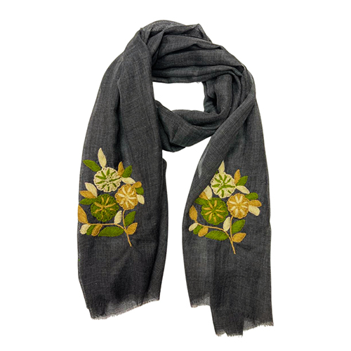 Charcoal Grey Silk Wool Hand Embroidery Stole