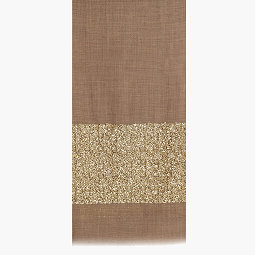 Beige Silk Wool Sequin Scarve