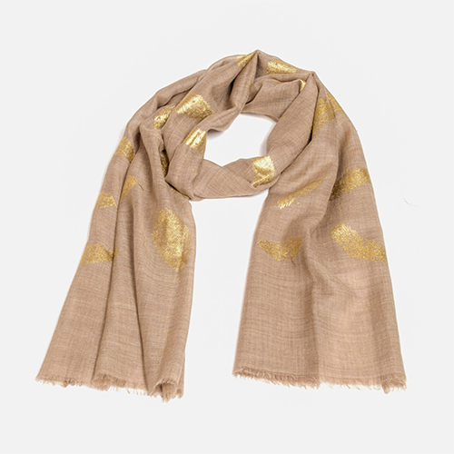 Dark Beige Silk Wool Foil Print Scarve