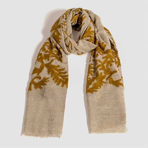 Beige - Mustard Pashmina Embroidery Scarve