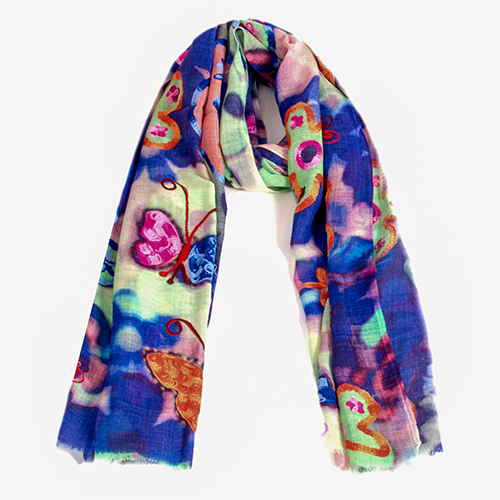 Blue Multi Cashmere Digital Aari Embroidery Scarve