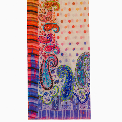 Blue Cashmere Print Hand Embroidery Scarve