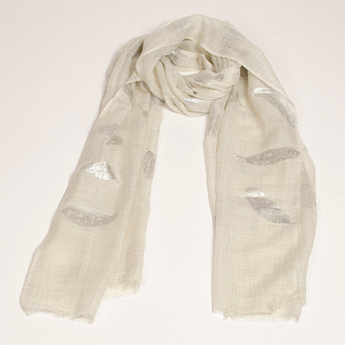 White Silk Wool Foil Print Scarve