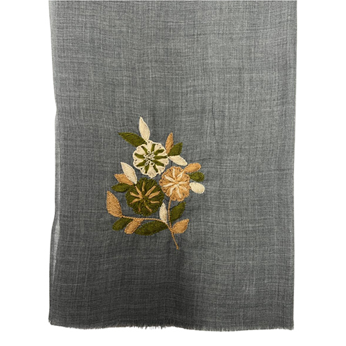 Grey Silk Wool Hand Embroidery Scarve