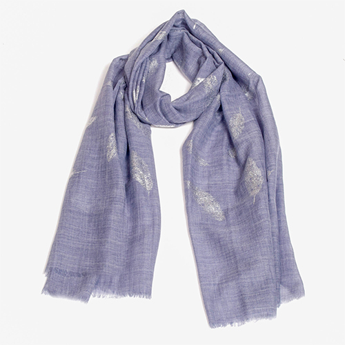 Blue Silk Wool Foil Print Scarve
