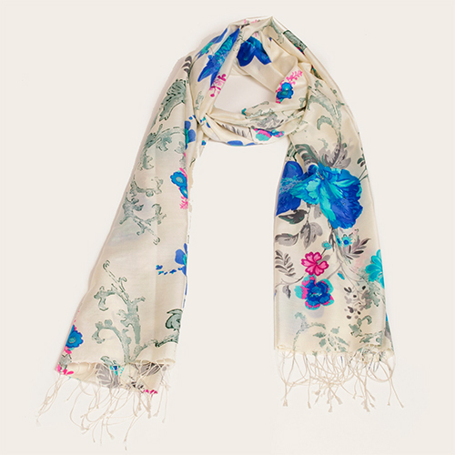 White Silk Digital Print Stole