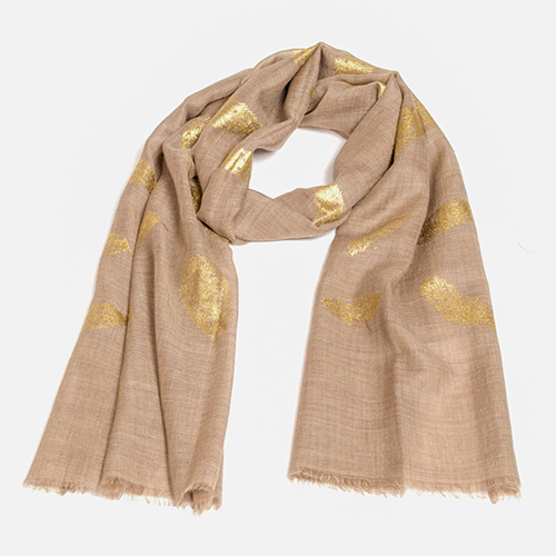Dark Beige Silk Wool Foil Print Scarve