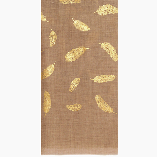Dark Beige Silk Wool Foil Print Scarve - Feature: Dryclean