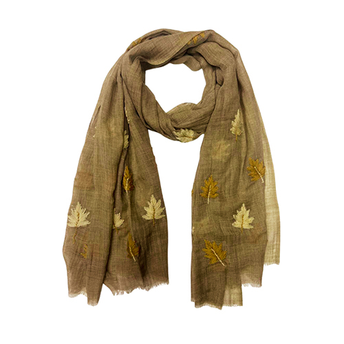70X180 Cm Dark Beige Silk Wool Hand Embroidery Scarve - Feature: Washable