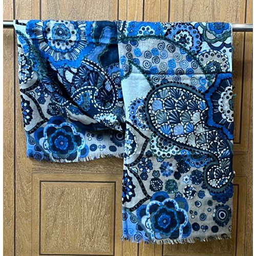 Wool Digital Print With Hand Embroidery Scarve