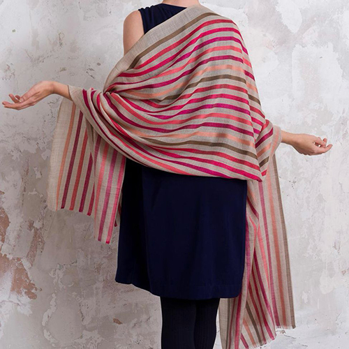 Silk 85 Wool Strip Design Shawl - Color: Multi Colour
