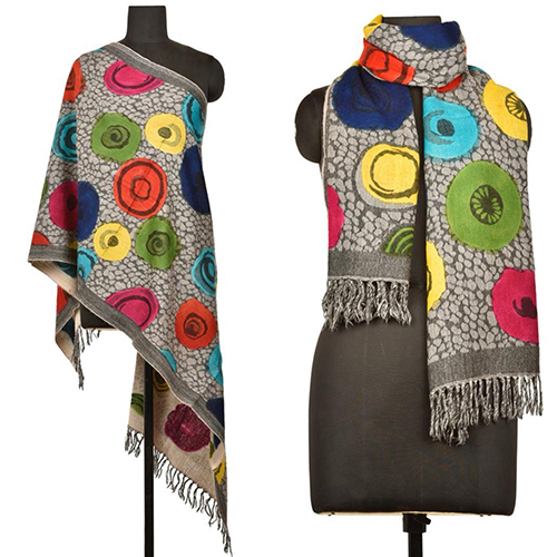 Wool Boil Wool Jamawar With Hand Paint  Stole - Color: Multi Colour