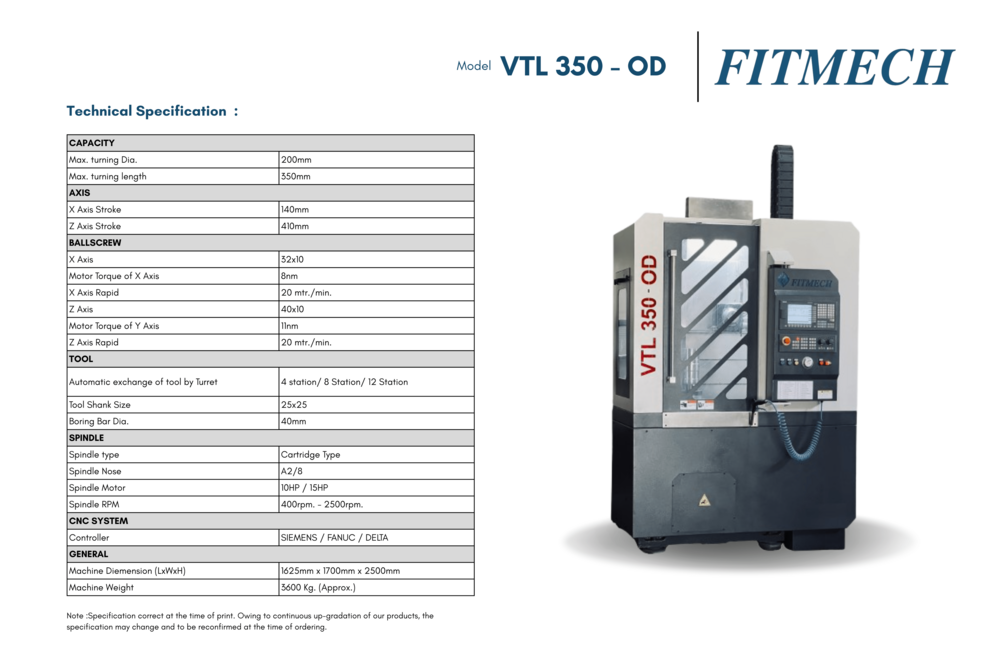Vtl-350-od Vertical Turning Center Lathe Machine - Mild Steel, 440 Volt | Cnc Precision, Automatic Operation, 5-year Warranty, High Efficiency, High Performance