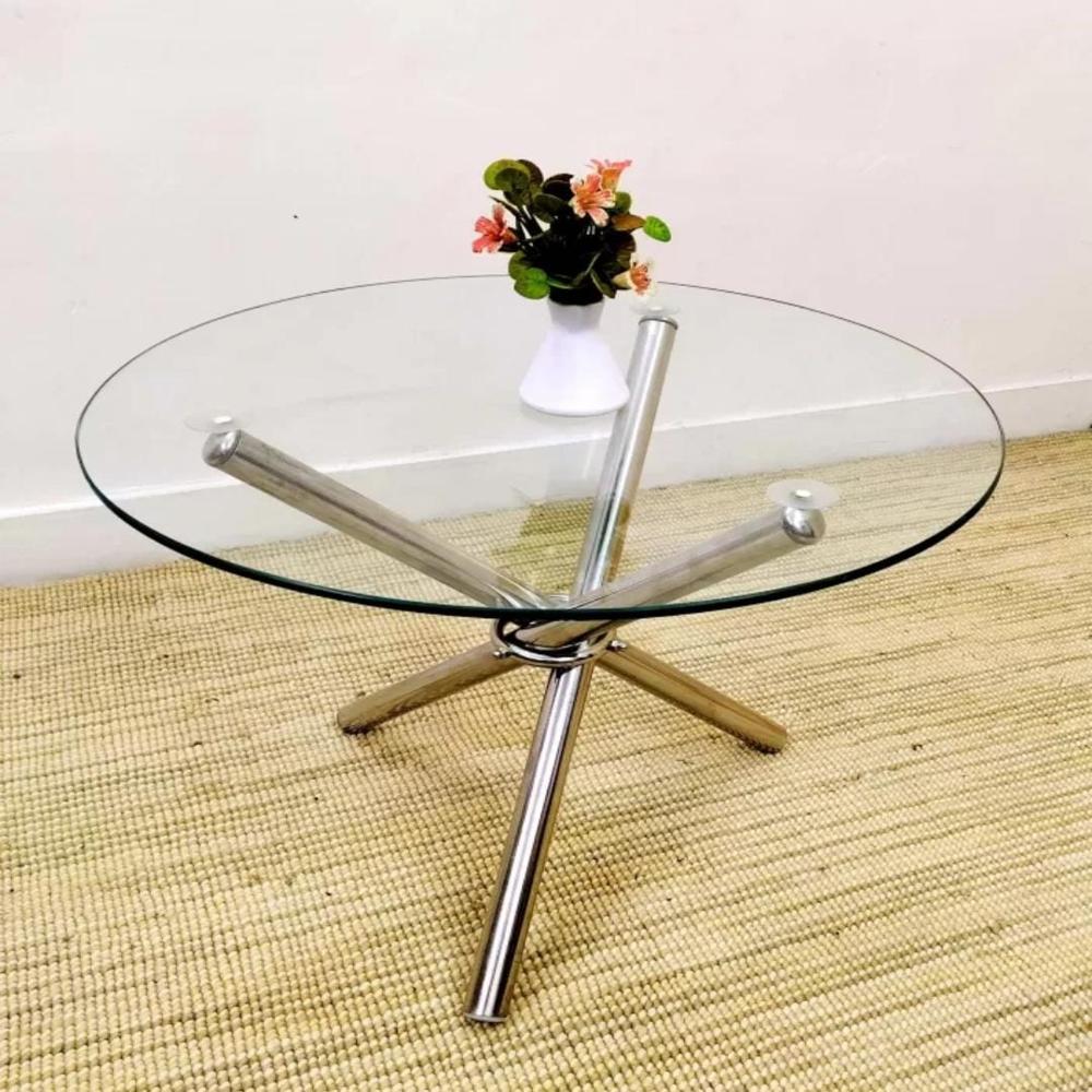 Round Glass Dining Table - Color: Silver