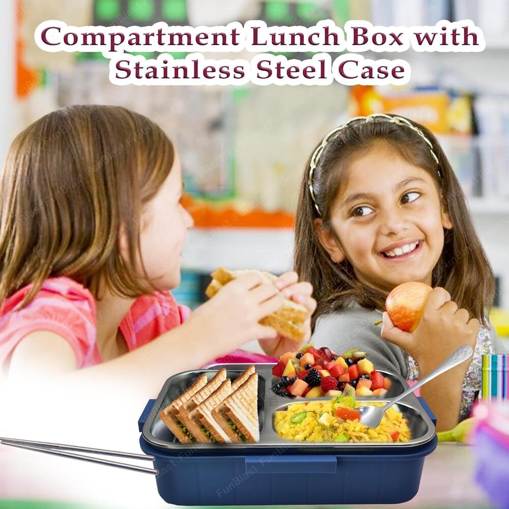 Ornateglow Lunch Box for School Kids  Compartment Lunch Box with Stainless Steel Case,