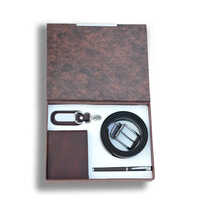 Reversible Leather Belt Gents Wallet Key Ring with Dog Hook Metal Roller Pen Set