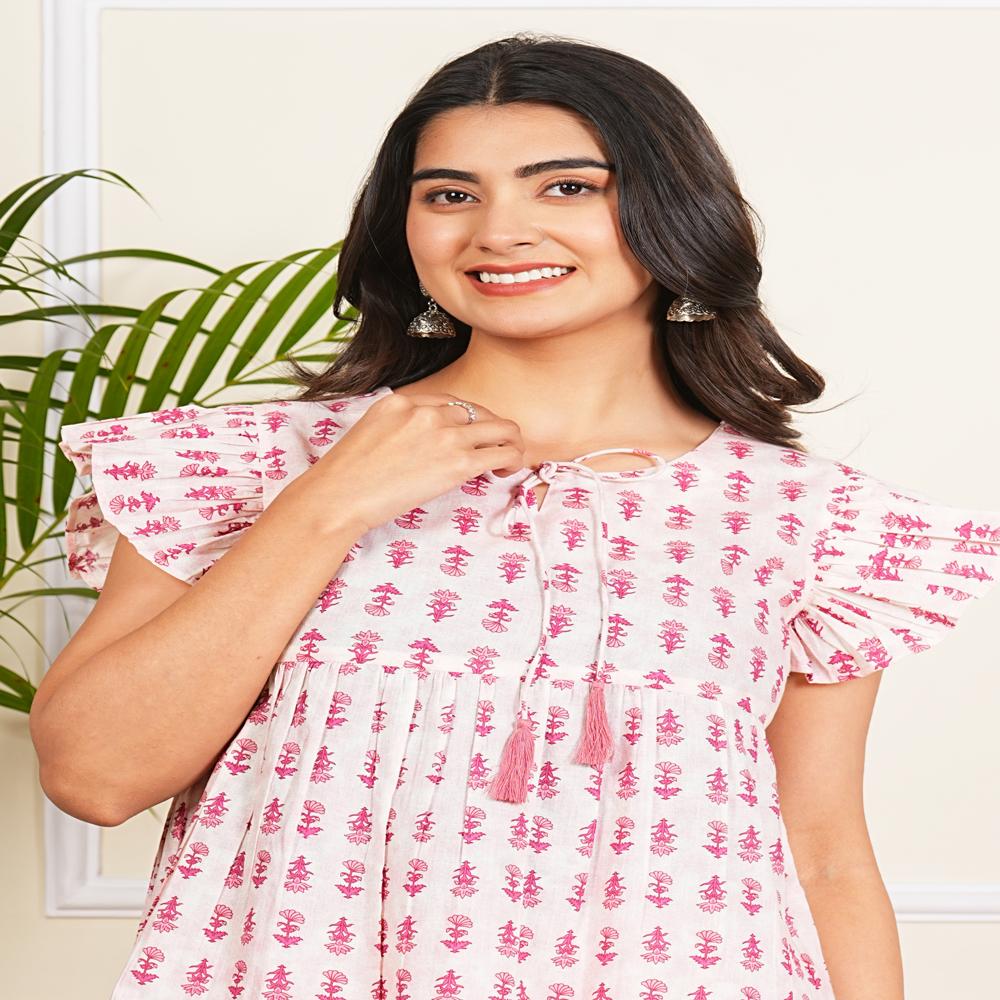 White & pink Cotton Co-ord Set