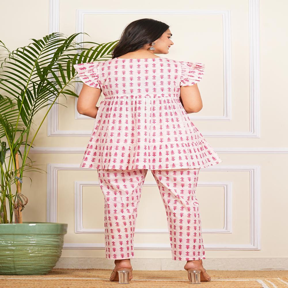 White & pink Cotton Co-ord Set