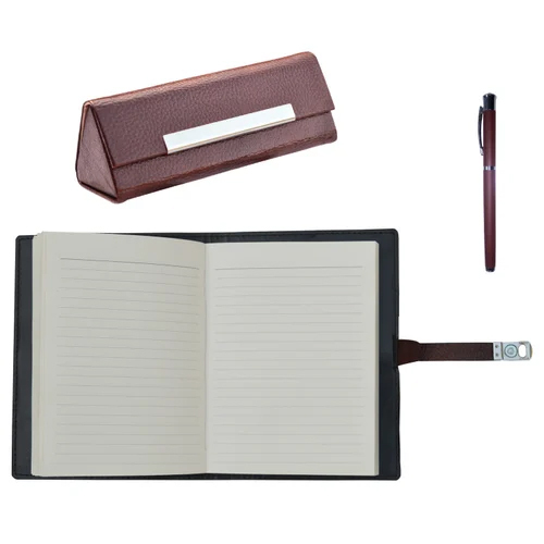 Premium Notebook Spectacle Case Metal Roller Pen Special Leatherette Box Set - Binding: Perfect Bound