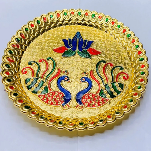8 Inch Pooja Thali - Color: Golden