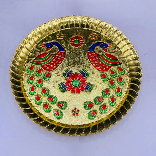 8 Inch Pooja Thali - Color: Golden