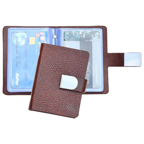 Geniune Leather Brown Multiple Card Holder - Pattern: Plain