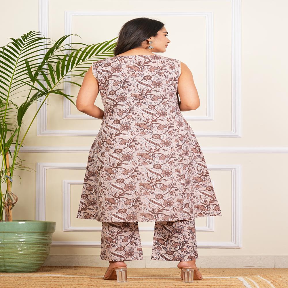 Light Brown A-line Kurti Pant Set