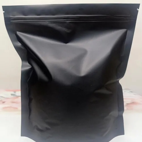 Matte Black And White Stand Up Pouches - Material: Plastic