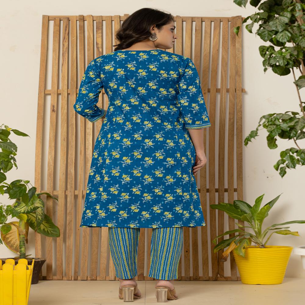 Cobalt Blue Kurti Pant Set With Dupatta