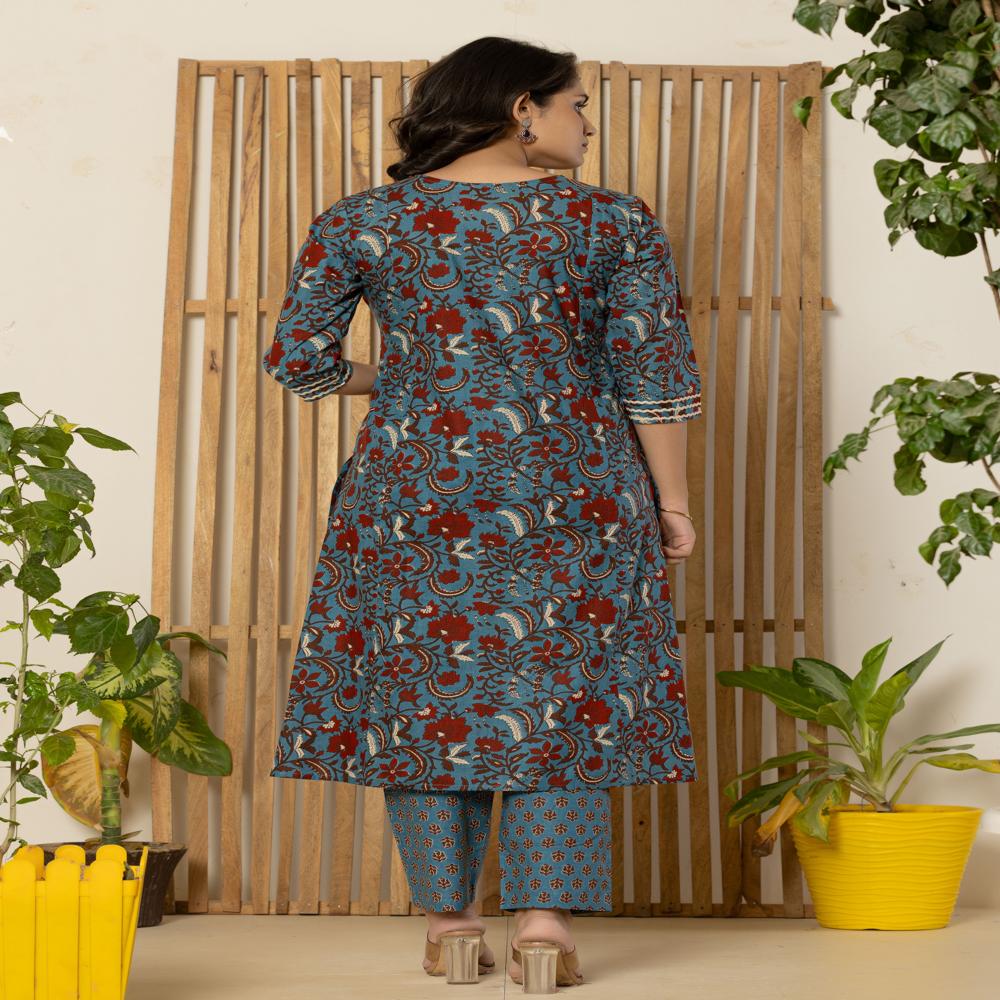 blue floral kurti pant set