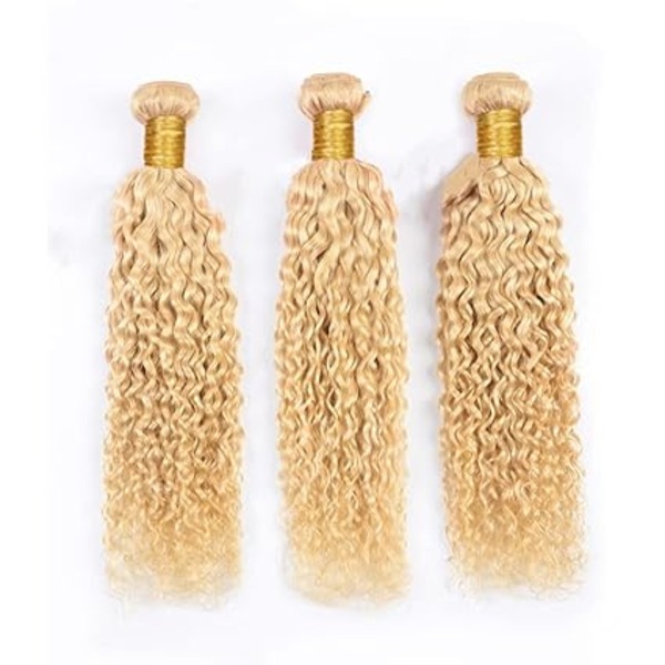 Blonde Kinky Curly Brazilian Human Hair Bundles Weft Extensions