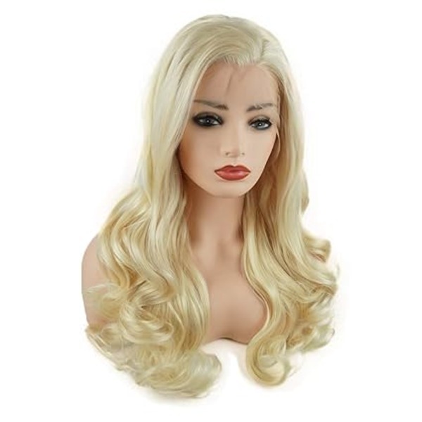 Hair Wavy Long 24inch Blonde Half Hand Tied Heavy Density Realistic Swiss Lace Front Wig