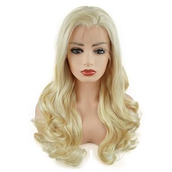 Hair Wavy Long 24inch Blonde Half Hand Tied Heavy Density Realistic Swiss Lace Front Wig
