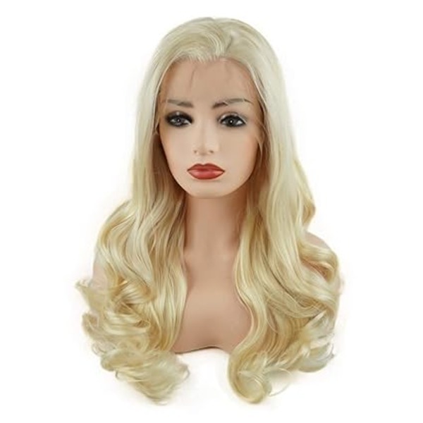 Hair Wavy Long 24inch Blonde Half Hand Tied Heavy Density Realistic Swiss Lace Front Wig