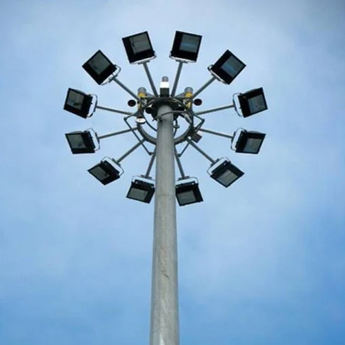 High Must Pole - Galvanized Material, 12 Meter Height, Silver Color , Round Design with Polished Surface Finish for Industrial Applications