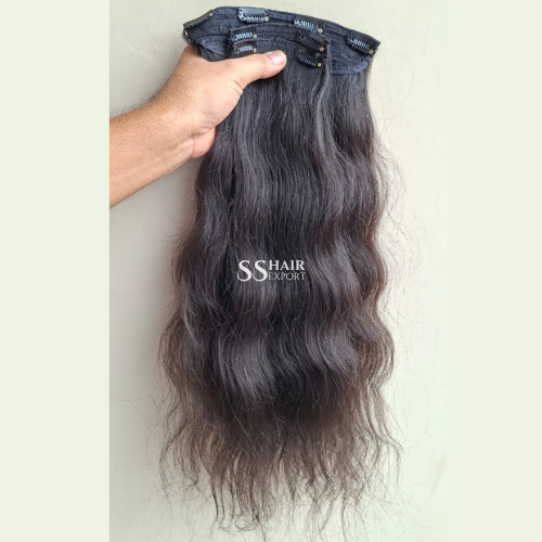 Clip On Hair Extensions Black Straight Real Indian Human Hair for Women 3pc 150gm