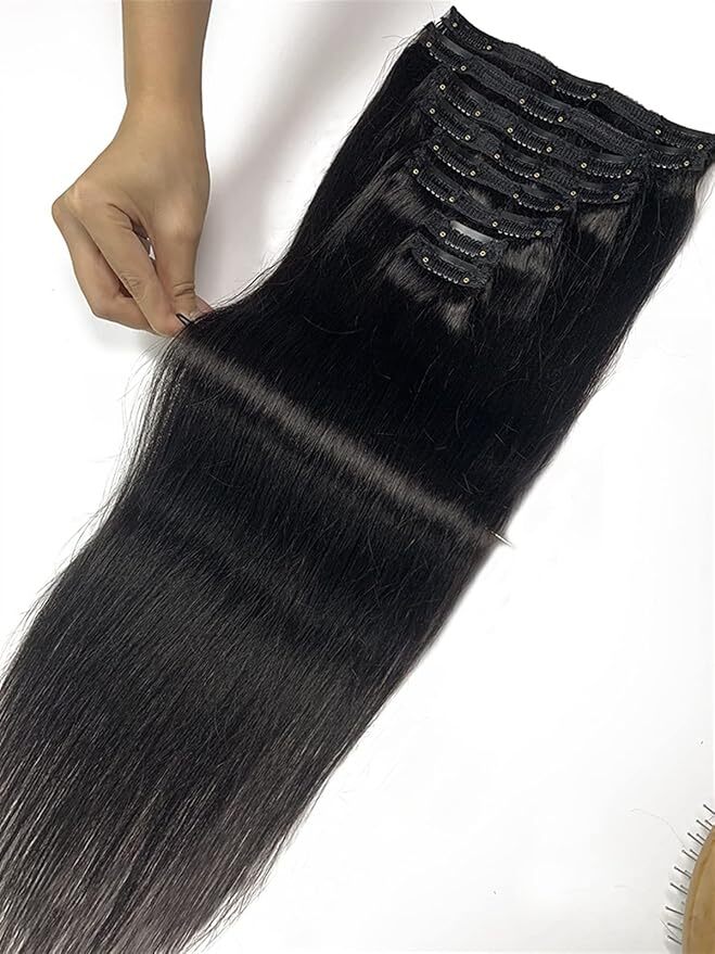 Hair Extensions Clip in Hair Extensions Real Human Hair Double Weft Straight Human Hair Pieces for Women Hair