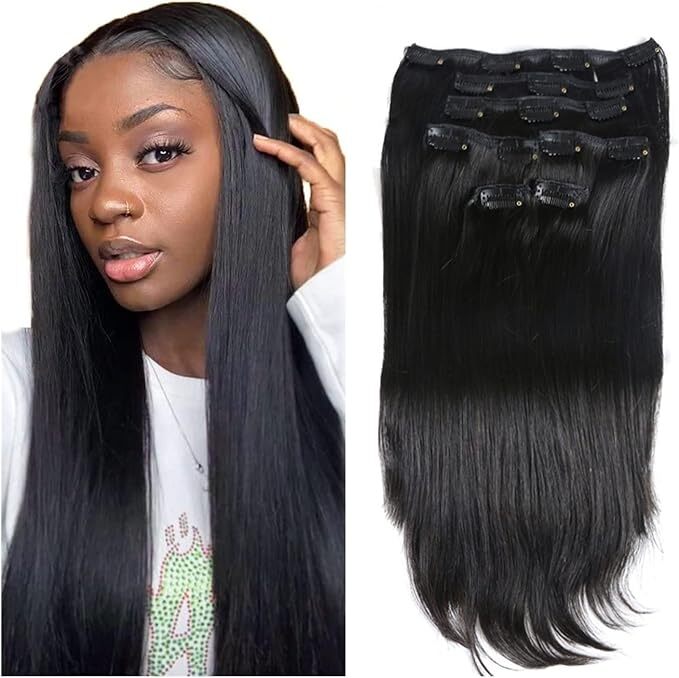 Hair Extensions Clip in Hair Extensions Real Human Hair Double Weft Straight Human Hair Pieces for Women Hair