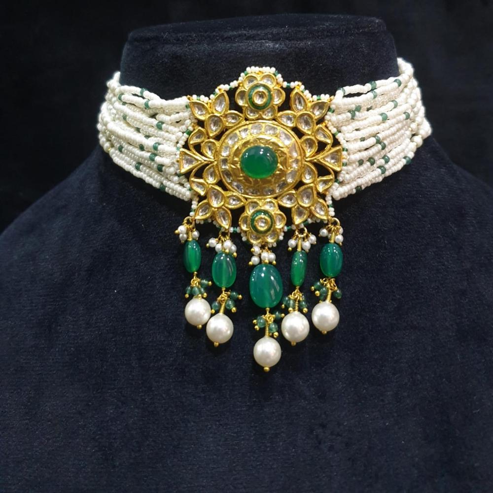 22kt Green Pota Chick with Real Polki Diamond